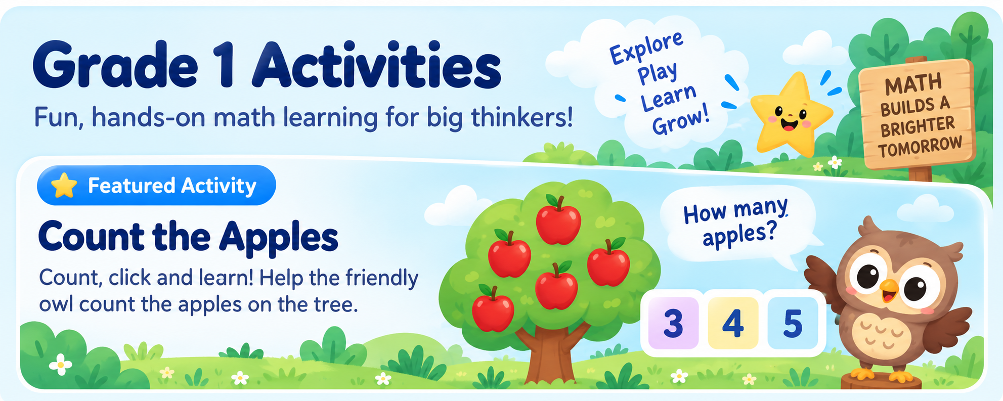 Grade 1 activities and featured Count the Apples activity