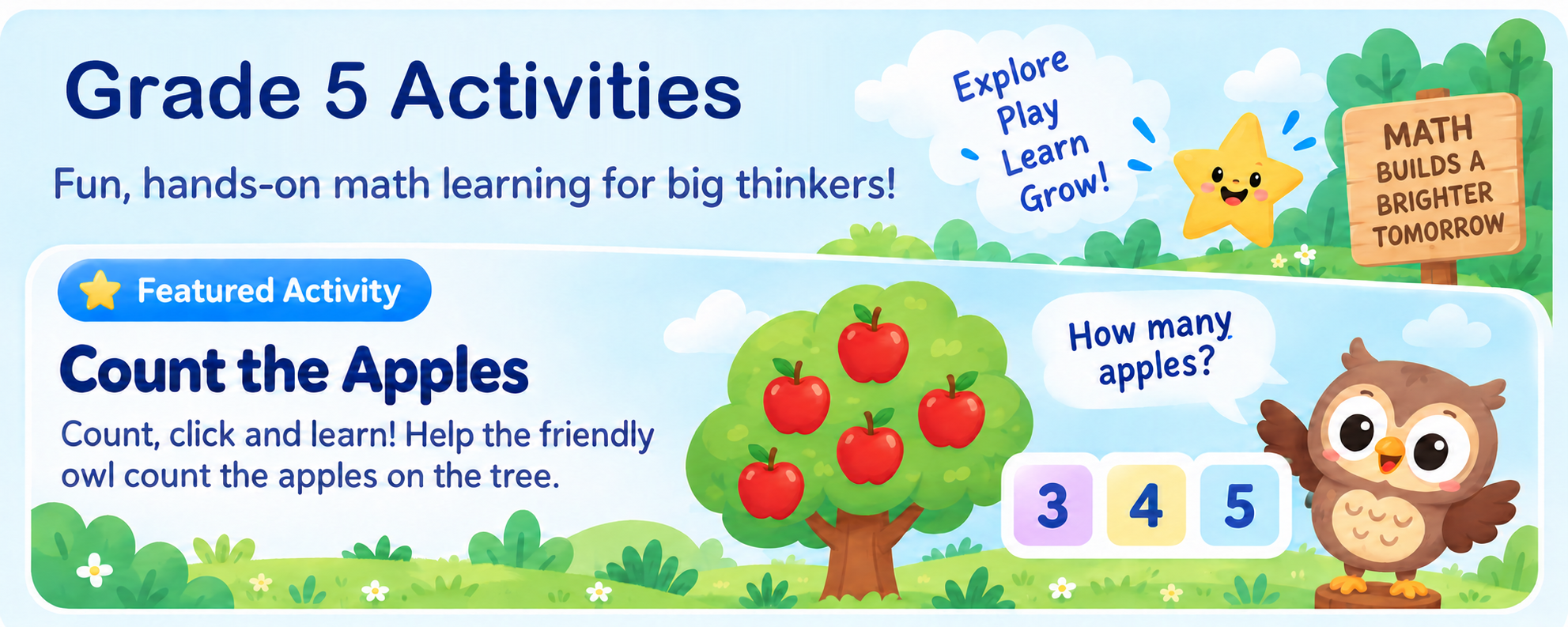 Grade 5 activities and featured Count the Apples activity